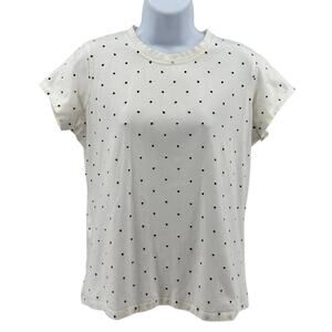 G Flex Top WMNS L White Black Polka Dot Pullover Short Sleeve Crew Neck Stretch